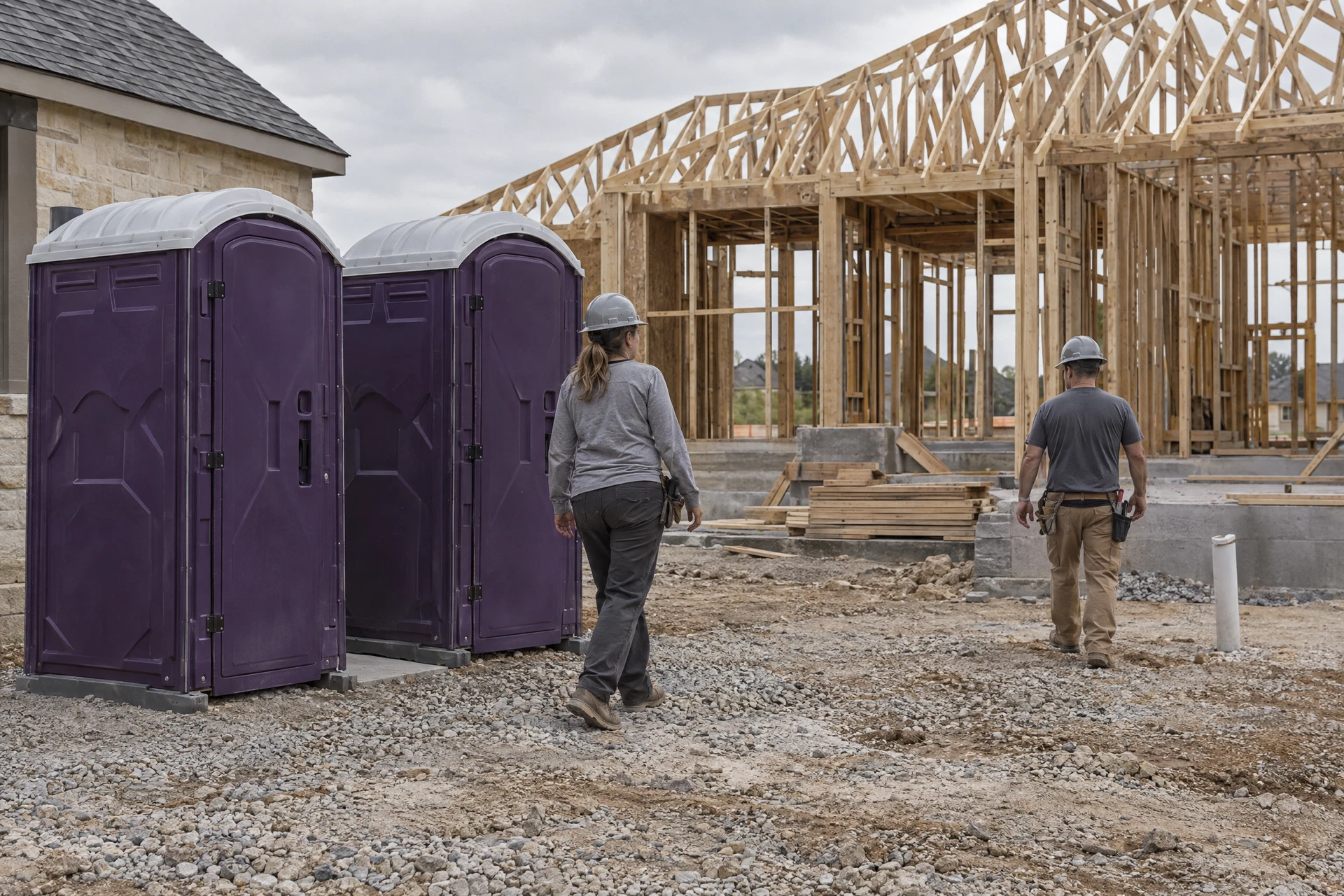 Portable toilets at a construction site